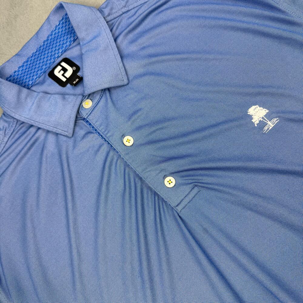 FootJoy Polo Shirt Mens 2XL Blue Solid Golf Stretch Performance Tree Logo